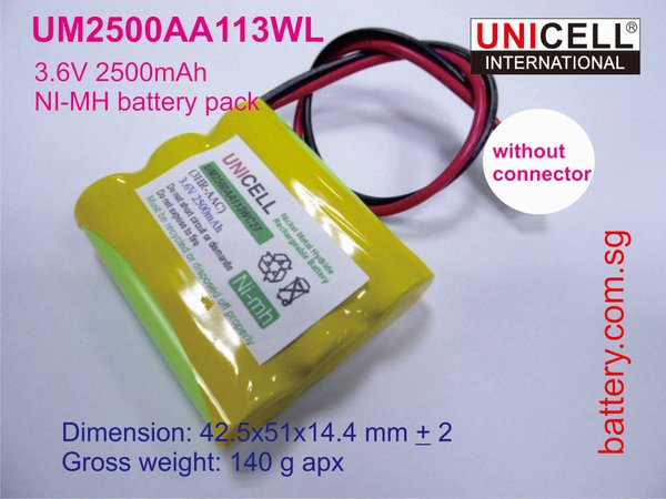 3.6V 2500mAh 3xAA ni-mh battery pack ( side by side )