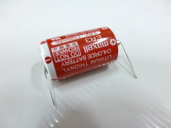Maxell ER3 3.6V 1/2AA super lithium battery with solder pin and tab terminal