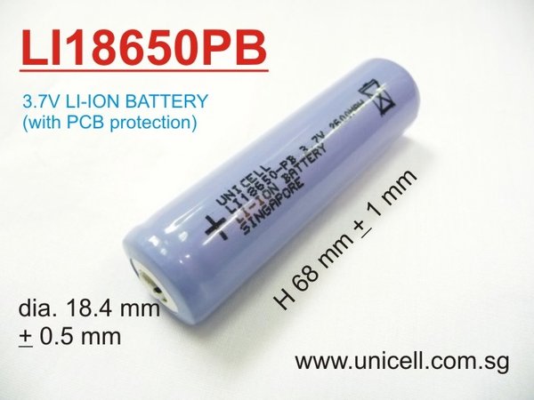 Unicell Li18650PB 3.6V 18650 rechargeable Lithium ion LED torch battery with Protection Circuit