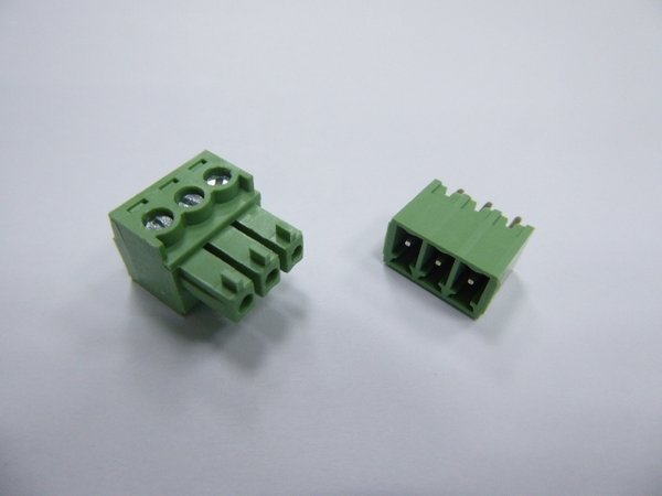 3 way screw terminal block connector - green plug / socket