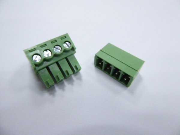 4 way screw terminal block connector - green plug and socket