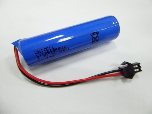 3.7V 2600mAh 18650 1S1P battery with connector plug