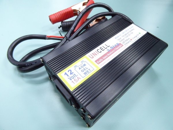 12V 15A 3-Step Auto battery charger for AGM ,GEL cells , Sealed Lead acid maintenance free battery