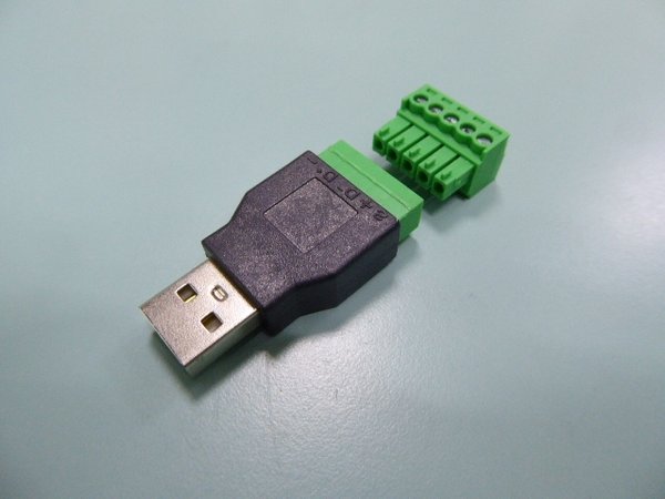 Green USB male plug to screw terminal block