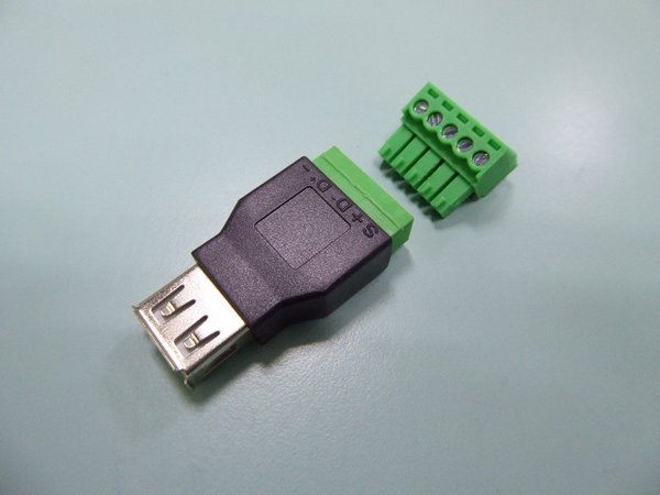 Green USB female plug to screw terminal block