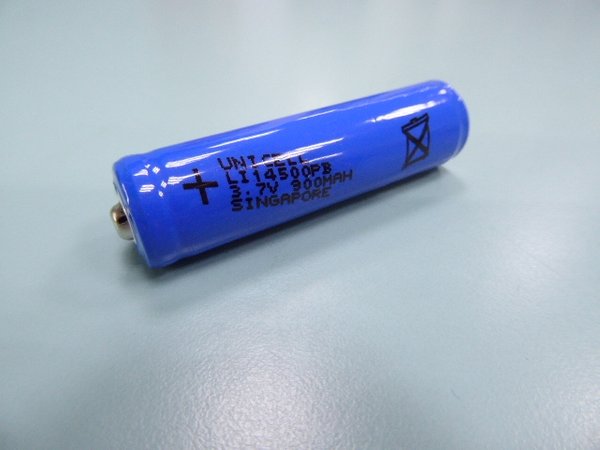 3.7 Volt AA 14500 Lithium ion button top battery (800 mAh) with protected PCB