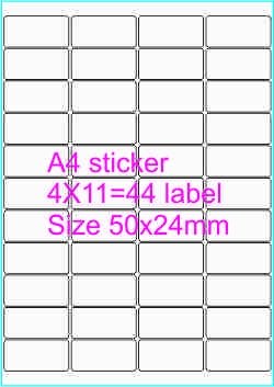 A4 size pre-cut sticker label size 50 x 24 mm