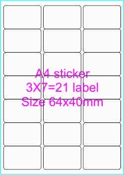 A4 size pre-cut sticker label size 64 x 40 mm