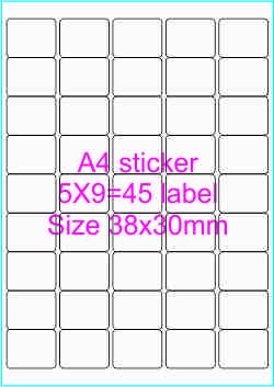 A4 size pre-cut sticker label size 38 x 30 mm