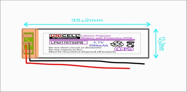 3.7V 500mAh 551760 Lithium polymer battery