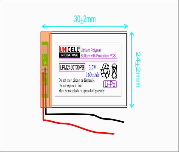 3.7V 160mAh 302430 Lithium polymer battery