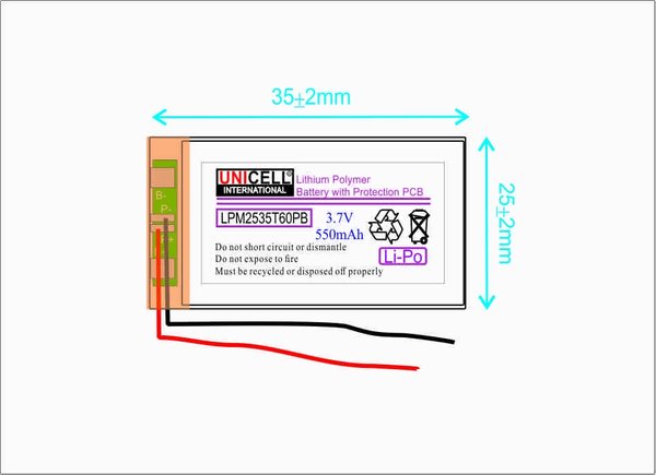 3.7V 550mAh 602535 Lithium polymer battery