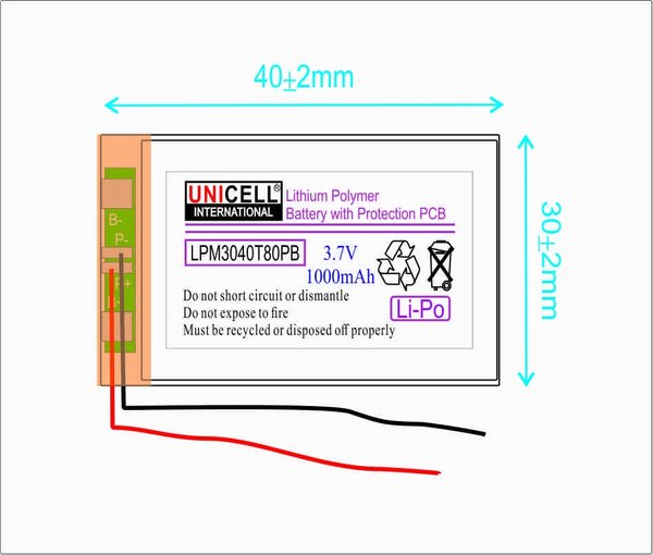 3.7V 1000mAh 803040 Lithium polymer battery