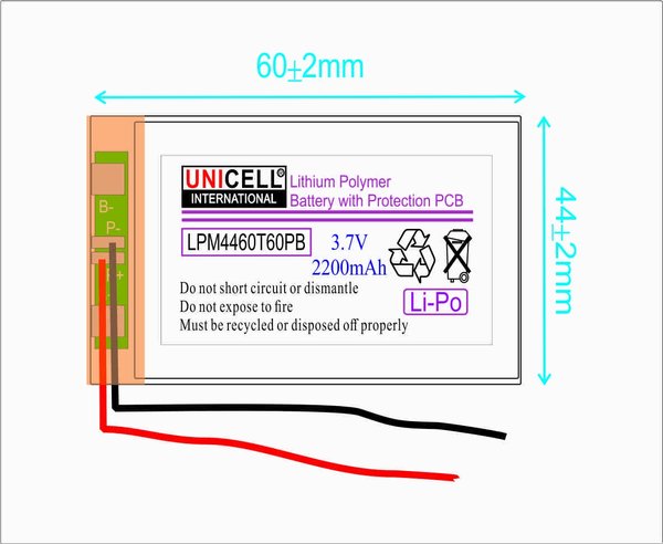 3.7V 2200mAh 604460 Lithium polymer battery