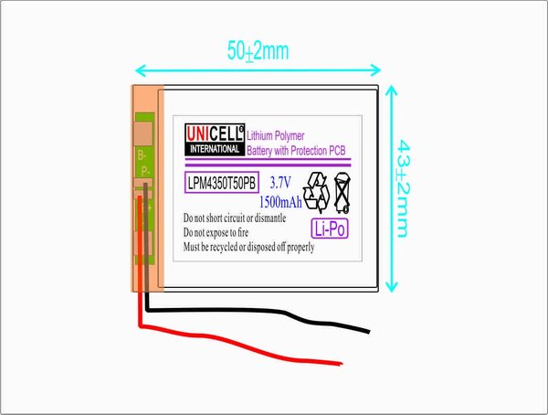 3.7V 1500mAh 504350 Lithium polymer battery