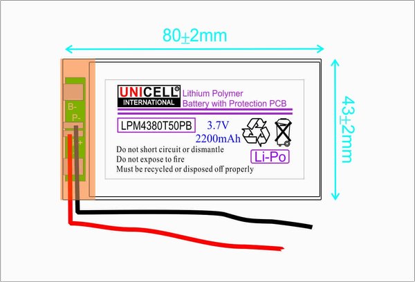 3.7V 2200mAh 504380 Lithium polymer battery