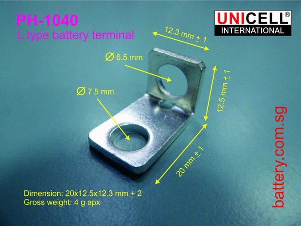 L Sharp battery terminal for M6 screw